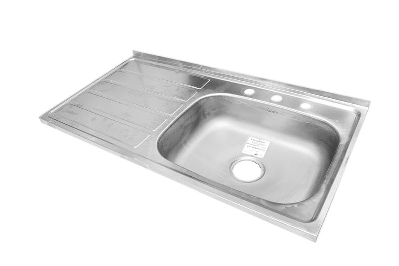 Pantry 1 tina 52x100x14 con escurridor izq. sobreponer Socoda, vista superior en acero inoxidable con drenaje circular