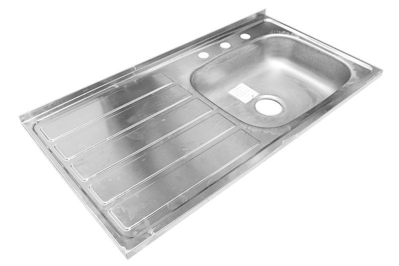 Pantry 1 tina 52x100x14 con escurridor izq. sobreponer Socoda, vista cenital del fregadero de acero inoxidable