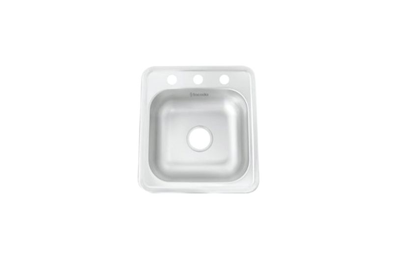 Pantry 1 tina 49 x 45 x 16.5 sin escurridor empotrar Socoda, vista cenital del fregadero con tres perforaciones superiores