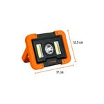 Lámpara LED recargable con gancho IP44 1000 lúmenes 17 x 12.5 cm Truper, vista frontal con líneas de medida naranjas