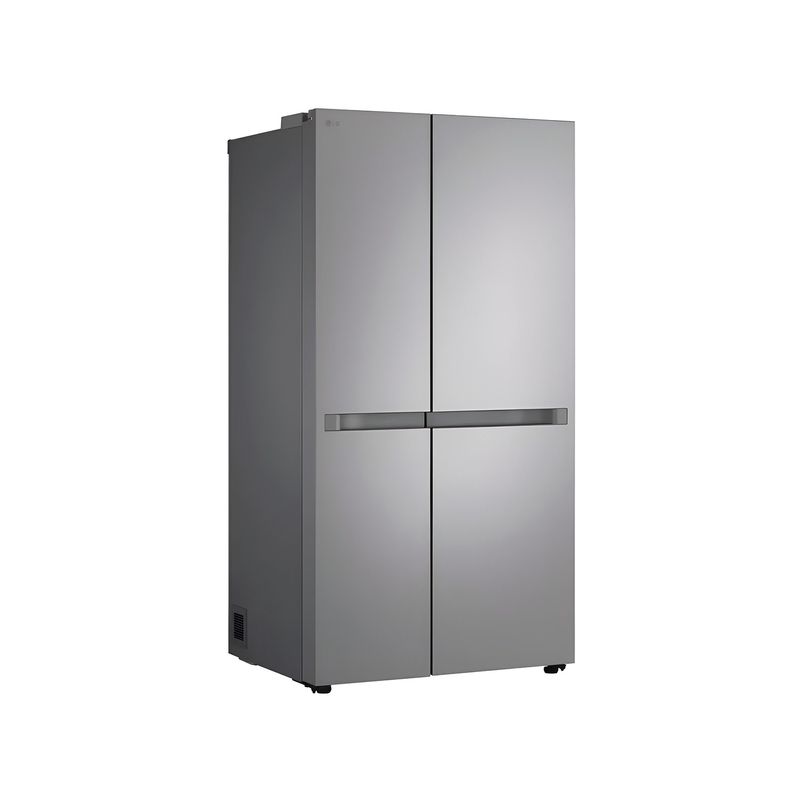 Refrigerador inverter sin dispensador SBS 612 L plata LG, vista frontal completa del equipo sobre fondo blanco