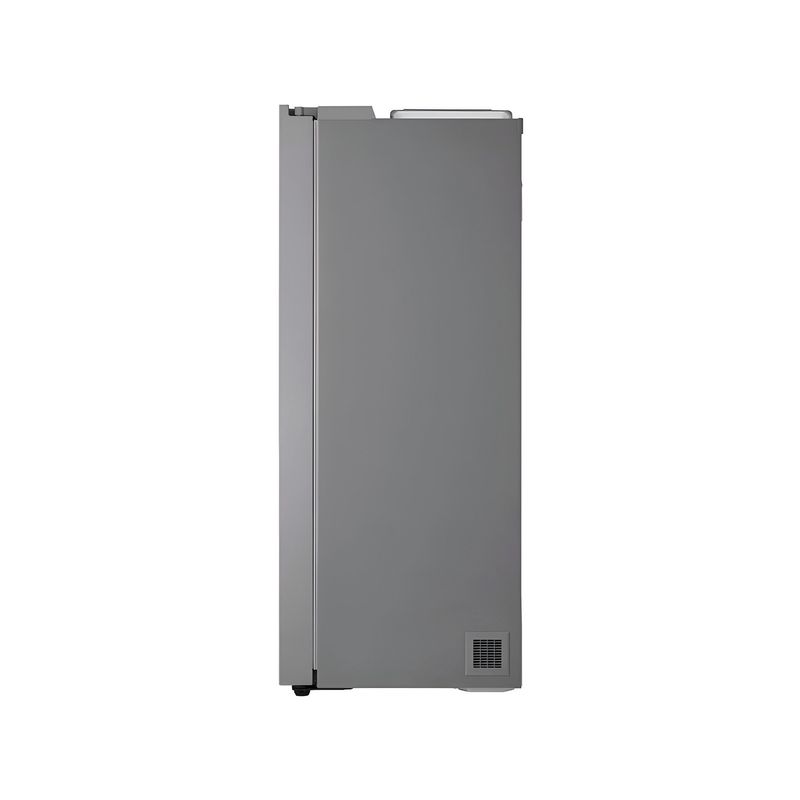 Refrigerador inverter s/dispensador SBS 612 l plata LG, vista lateral del equipo resaltando su profundidad