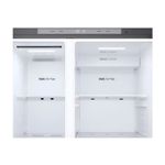 Refrigerador inverter sin dispensador SBS 612 L plata LG, vista interna de los compartimentos abiertos con Multi Air Flow