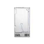 Refrigerador inverter con dispensador SBS 612 L LG, vista posterior de la estructura metálica y manguera de agua azul