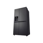 Refrigerador Inverter con dispensador SBS 612 L negra LG, vista lateral en ángulo que muestra el perfil del equipo