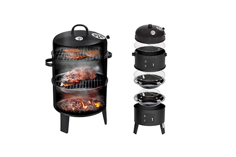 Ahumador/barbacoa carbón 16 pulgadas vertical negro Grill Mark, montaje armado junto a despiece de todas sus piezas