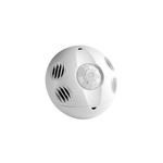 Sensor de ocupación multitecnología PIR ultrasónico 24 VDC blanco 360 grados de detección Leviton, vista frontal esférica