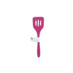 Cuchara ranura silicone colores sólidos Core Kitchen, color rosa fucsia con etiqueta blanca en el mango