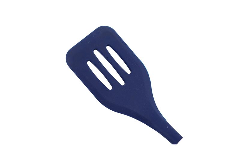 Cuchara ranura silicone colores sólidos Core Kitchen, vista cenital del utensilio en color azul