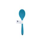 Cuchara silicone colores sólidos Core Kitchen, color azul con etiqueta blanca de cartón envolviendo el mango