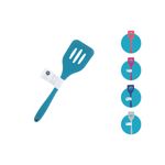 Cuchara ranura silicone colores sólidos Core Kitchen, color turquesa con etiqueta y opciones de colores a la derecha