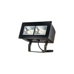 Reflector LED 16,932 lm, 0-10V DIM, 120-277V, 133W Lumark, vista frontal diagonal con soporte metálico y cable negro
