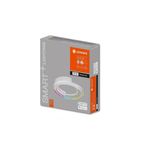 Plafón deco ceiling LED smart wifi 27 W RGB blanco Ledvance, empaque rectangular con ilustración del producto y logos