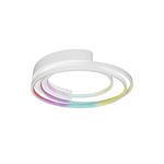 Plafón deco ceiling LED smart wifi 27 W RGB blanco Ledvance, vista en ángulo con iluminación multicolor en los anillos