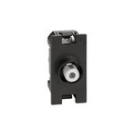 Toma coaxial tipo F 1 módulo Living Now Bticino, vista frontal del módulo negro con conector metálico central