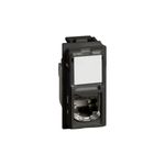 Jack RJ45 Cat6 1 módulo color negro Living Now Bticino, vista frontal del módulo con tapa protectora blanca