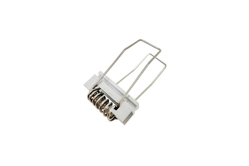 Kit 10 de clic para perfil lineal 36 mm Blumenau, pieza metálica con resorte y alambre de sujeción en ángulo diagonal