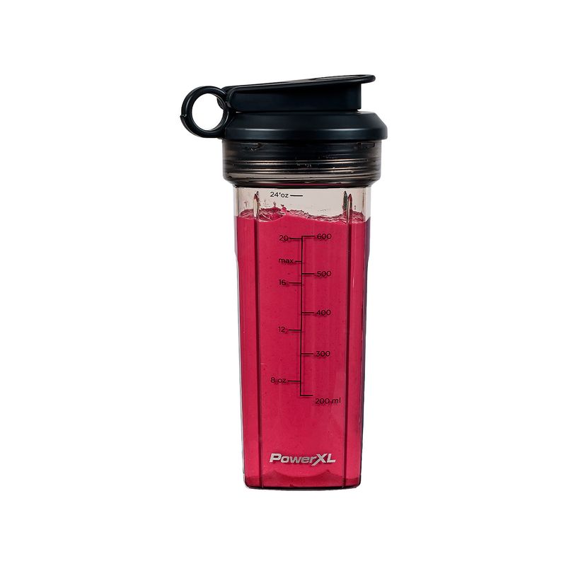 Licuadora 2 l 10 velocidades 1500 W PowerXL, vaso portátil transparente con tapa negra y batido color fucsia