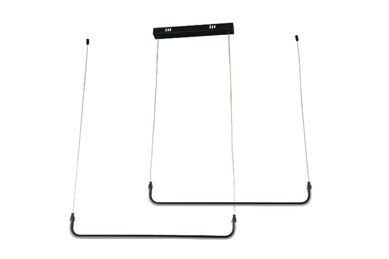 Luminaria colgante LED Géminis 24 W 3000 K Designers Lighting, dos lámparas negras lineales suspendidas por cables