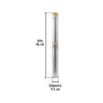 Bomba sumergible tipo bala 2 HP agua limpia 110 V Pretul, gráfico con medidas de alto 96 cm y diámetro 9.5 cm