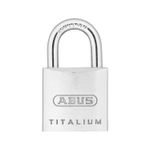 Candado aluminio Titalium 25 mm Abus, vista frontal del cuerpo metálico plateado con el logo de la marca grabado