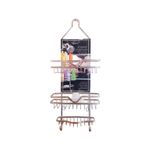 Organizador de ducha colgante de baño metal Bath Bliss Sinsa, vista frontal del producto con empaque y tres niveles