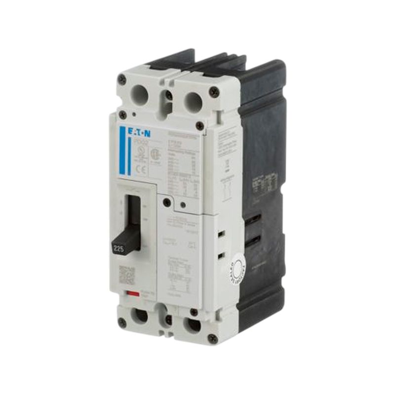 Main breaker tipo PDG2 (FD) 2x225 A 600 V Eaton, vista lateral del interruptor con cuerpo blanco y negro