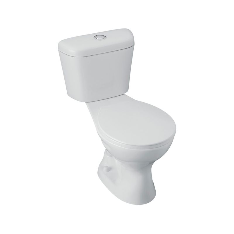 Sanitario Milán simple descarga 2 piezas push blanco Franz Viegener, vista diagonal completa del inodoro con tapa cerrada