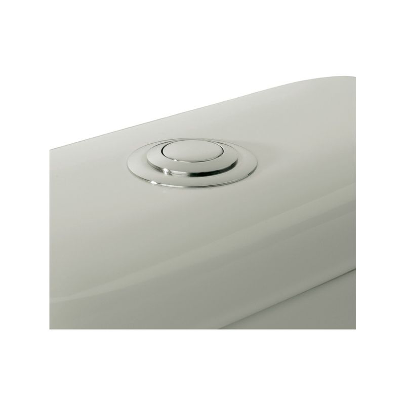 Sanitario Milán simple descarga 2 piezas push blanco Franz Viegener, acercamiento al botón de descarga cromado