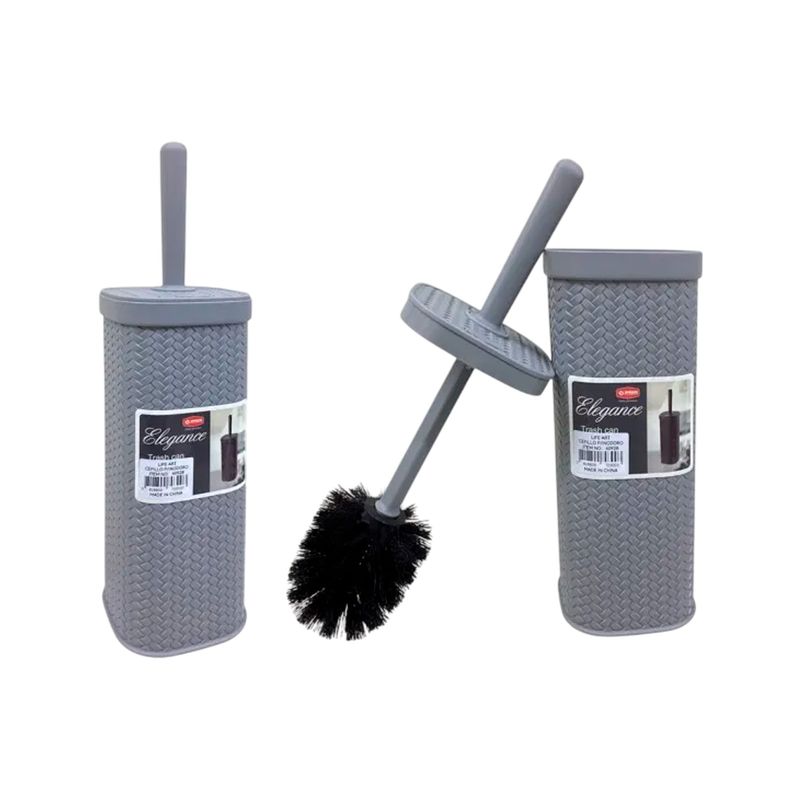 Cepillo para inodoro 11.5 x 41 cm gris Life Art, conjunto con el cepillo fuera de su soporte y el envase abierto