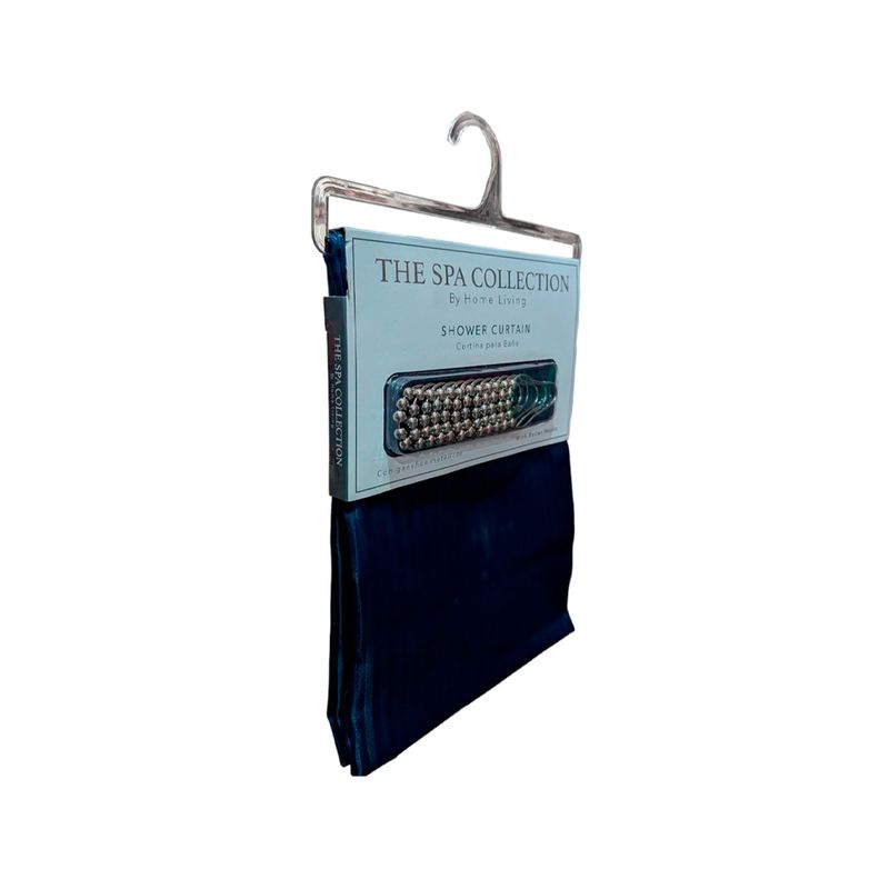 Cortina para baño 180 x 180 cm 12 piezas azul marino The Spa Collection, empaque con ganchos metálicos y gancho plástico