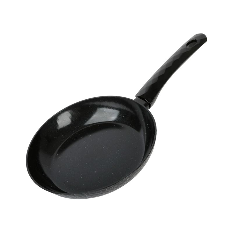 Sartén de 24 cm con mango diseño relieve aluminio negro Bistró, vista cenital del interior y mango ergonómico