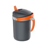 Termo 2.5 L negro Termolar, vista frontal con asa y tapa de color naranja