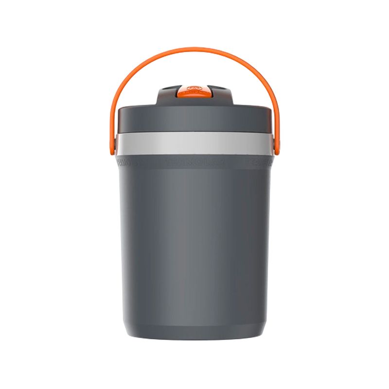 Termo 2.5 litros negro Termolar, vista frontal con asa y cierre de color naranja