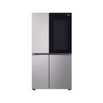 Refrigerador inverter Instaview SBS 694 L silver LG, vista frontal con puerta de vidrio oscuro y acabado plateado