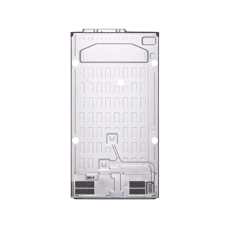 Refrigerador inverter Instaview SBS 694 l silver LG, vista posterior del equipo mostrando el panel trasero y rejillas