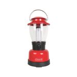 Lámpara LED 400 lúmenes Coleman, color rojo con base negra, asa metálica y dial de control de intensidad