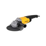 Esmeriladora angular eléctrica Stanley de 7 pulgadas y 2200 W, vista lateral con cuerpo amarillo y disco negro