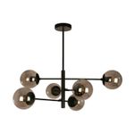 Luminaria colgante Gala negro 6L E27 40W Ike Lite Designers Lighting, vista frontal con globos de vidrio ahumado