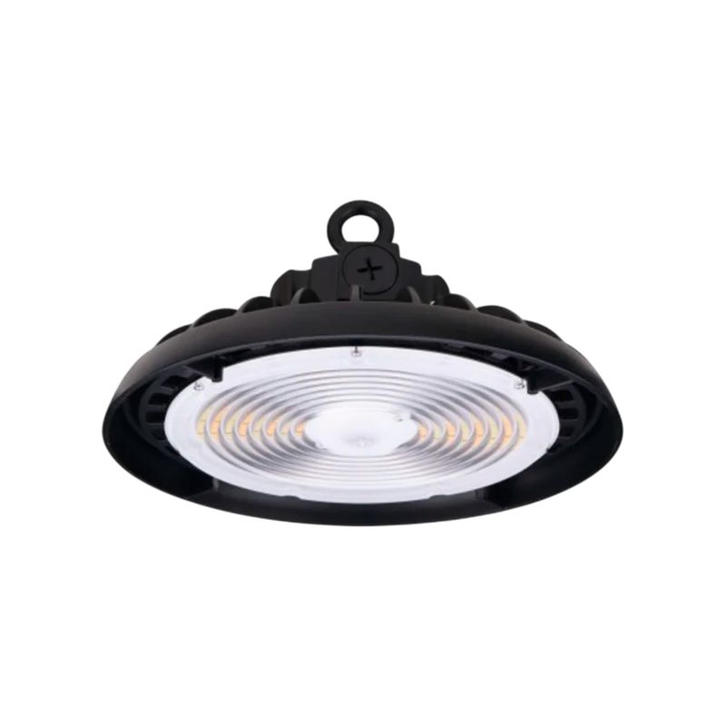 Luminaria LED High Bay General Lighting de 240/200/150 W, 120-277 V y 3500/4000/5000 K, vista frontal del difusor circular
