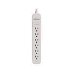 Regleta eléctrica con supresor 6 salidas 110 V blanco Forza, vista frontal del cuerpo alargado con los enchufes