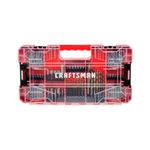 Set puntas y brocas 150 piezas Craftsman, maletín rojo abierto con todas las piezas organizadas en compartimentos