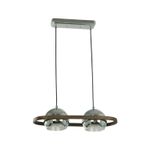 Luminaria colgante Irina 2L E27 40W cromo Designers Lighting, vista frontal con base rectangular y aro marrón