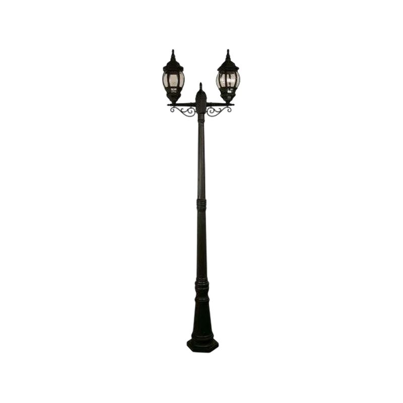 Luminaria poste exterior farol clásico Nox I 10 W 2 L E27 negro Ikelite, vista frontal completa del poste con dos faroles