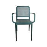 Silla plástica con brazo verde Ideal Furniture, vista frontal completa sobre fondo blanco