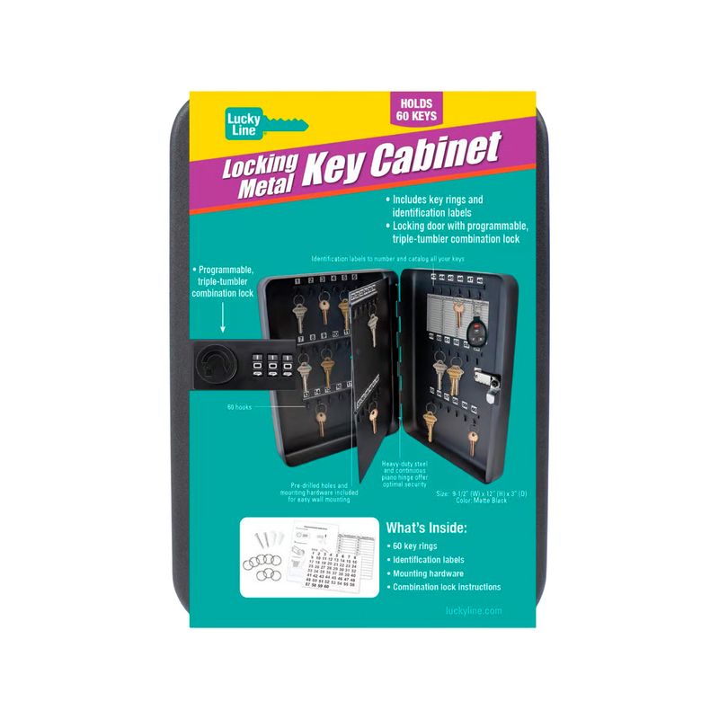 Caja de seguridad para llaves 3 x 9.5 x 12 pulgadas negro Lucky Line, empaque frontal con imagen del producto abierto