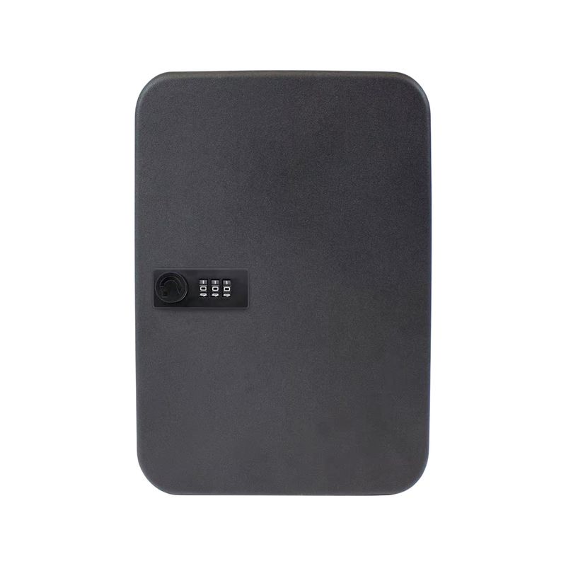 Caja de seguridad para llaves 3 x 9.5 x 12 pulgadas negro Lucky Line, vista frontal cerrada con cerradura y combinación