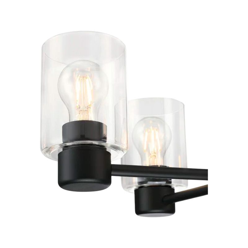 Luminaria colgante Sylvestre 5L E27 60W negro Westinghouse, primer plano de dos sockets con pantallas de vidrio transparente