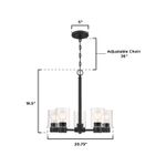 Luminaria colgante Sylvestre 5L E27 60W negro Westinghouse, gráfico con dimensiones técnicas y cadena ajustable de 36
