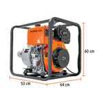Motobomba para agua de 10 HP, diésel, 4x4 Truper, vista lateral con dimensiones de 60 cm, 53 cm y 64 cm indicadas